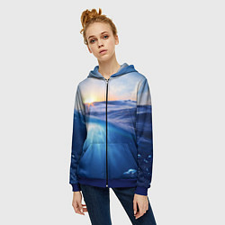 Толстовка на молнии женская Грань между небом и водой, цвет: 3D-синий — фото 2