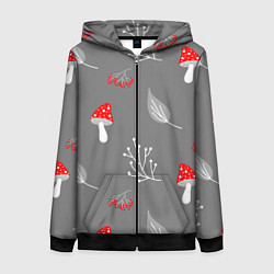 Женская толстовка на молнии Грибочки на сером фоне, паттерн