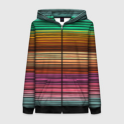 Толстовка на молнии женская Multicolored thin stripes Разноцветные полосы, цвет: 3D-черный