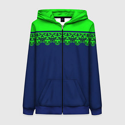 Толстовка на молнии женская Green Lace Зеленое кружево на темном синем фоне, цвет: 3D-синий