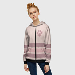 Толстовка на молнии женская Коричневые полосы на кремовом фоне stripes cream c, цвет: 3D-черный — фото 2