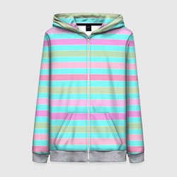 Женская толстовка на молнии Pink turquoise stripes horizontal Полосатый узор