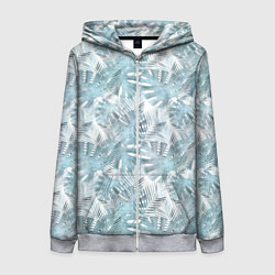 Женская толстовка на молнии Голубые листья пальмы на белом