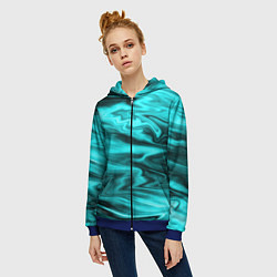 Толстовка на молнии женская Неоновый бирюзовый мраморный узор, цвет: 3D-синий — фото 2
