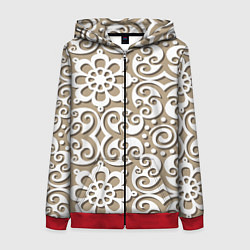 Толстовка на молнии женская Цветочный кружевной орнамент, цвет: 3D-красный