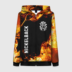 Толстовка на молнии женская Nickelback и пылающий огонь, цвет: 3D-черный