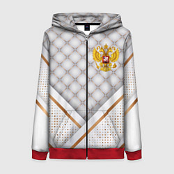 Толстовка на молнии женская Герб России white gold, цвет: 3D-красный