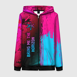 Толстовка на молнии женская Bring Me the Horizon - neon gradient: по-вертикали, цвет: 3D-черный