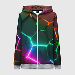Женская толстовка на молнии Радужный градиент неоновые геометрические плиты