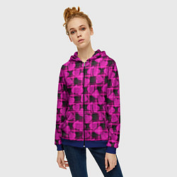 Толстовка на молнии женская Black and pink hearts pattern on checkered, цвет: 3D-синий — фото 2