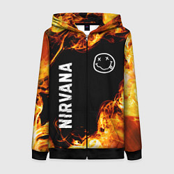 Толстовка на молнии женская Nirvana и пылающий огонь, цвет: 3D-черный