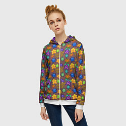 Толстовка на молнии женская Stardew Valley pattern brown, цвет: 3D-белый — фото 2