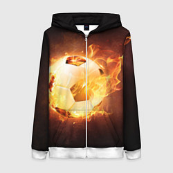 Толстовка на молнии женская Футбольный мяч огонь, цвет: 3D-белый