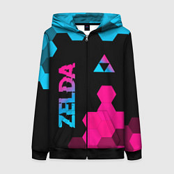 Толстовка на молнии женская Zelda - neon gradient: надпись, символ, цвет: 3D-черный