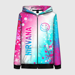 Толстовка на молнии женская Nirvana neon gradient style: надпись, символ, цвет: 3D-черный