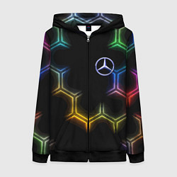 Толстовка на молнии женская Mercedes - neon pattern, цвет: 3D-черный