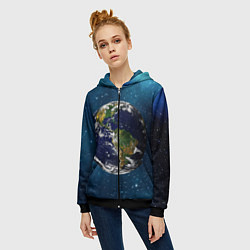 Толстовка на молнии женская Планета Земля, цвет: 3D-черный — фото 2