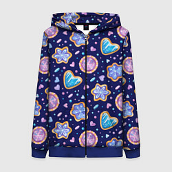 Толстовка на молнии женская Новогоднее печение, цвет: 3D-синий