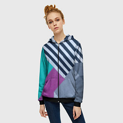 Толстовка на молнии женская Разнообразные абстрактные паттерны, цвет: 3D-черный — фото 2