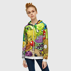 Толстовка на молнии женская Растения против зомби, цвет: 3D-белый — фото 2