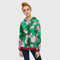 Толстовка на молнии женская Абстрактные зелёно-розовые пятна, цвет: 3D-красный — фото 2
