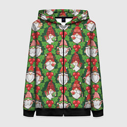 Женская толстовка на молнии Новогодние гномы - паттерн