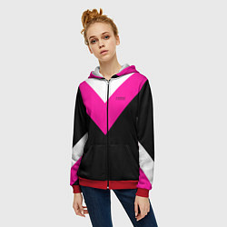 Толстовка на молнии женская FIRM черный с розовой вставкой, цвет: 3D-красный — фото 2