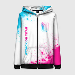 Женская толстовка на молнии Attack on Titan neon gradient style: надпись, симв