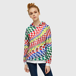 Толстовка на молнии женская Разноцветная оптическая иллюзия, цвет: 3D-белый — фото 2