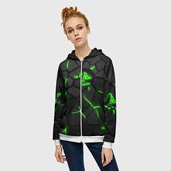 Толстовка на молнии женская Razer green neon, цвет: 3D-белый — фото 2