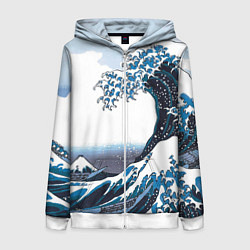 Толстовка на молнии женская Цунами в Японии, цвет: 3D-белый