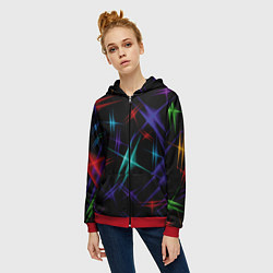 Толстовка на молнии женская Разноцветные лучи, цвет: 3D-красный — фото 2