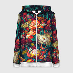 Женская толстовка на молнии Цветочный паттерн с цветами и листьями
