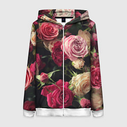 Толстовка на молнии женская Нежные кустовые розы, цвет: 3D-белый