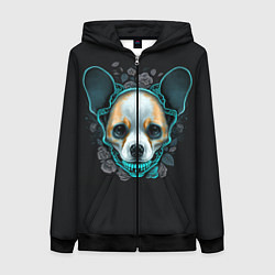 Женская толстовка на молнии Милый корги череп