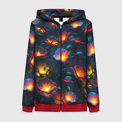Толстовка на молнии женская Светящиеся цветы, цвет: 3D-красный