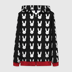 Толстовка на молнии женская Bunny pattern black, цвет: 3D-красный