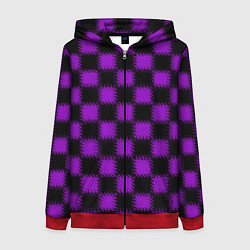 Толстовка на молнии женская Фиолетовый черный узор Шахматка, цвет: 3D-красный