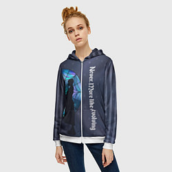 Толстовка на молнии женская Уэнсдей Аддамс - темная сторона окна, цвет: 3D-белый — фото 2