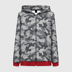 Толстовка на молнии женская Городской серый камуфляж, цвет: 3D-красный