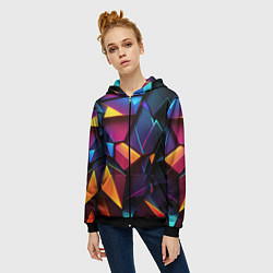Толстовка на молнии женская Неоновые абстрактные плиты, цвет: 3D-черный — фото 2