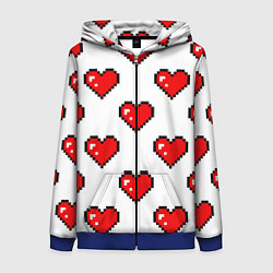 Толстовка на молнии женская Сердца в стиле пиксель-арт, цвет: 3D-синий