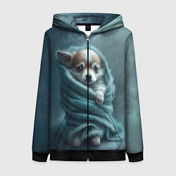 Толстовка на молнии женская Милый щенок в одеяле, цвет: 3D-черный
