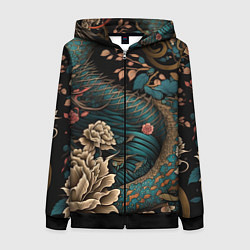 Толстовка на молнии женская Японский змей Irezumi, цвет: 3D-черный