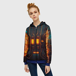 Толстовка на молнии женская Паттерн в стиле киберпанк, цвет: 3D-синий — фото 2
