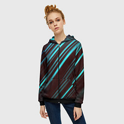 Толстовка на молнии женская Stripes line neon color, цвет: 3D-черный — фото 2