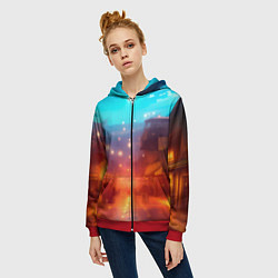 Толстовка на молнии женская Пригород Токио-арт, цвет: 3D-красный — фото 2