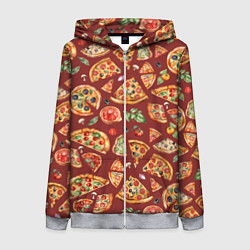 Толстовка на молнии женская Кусочки пиццы ассорти - акварельный паттерн, цвет: 3D-меланж