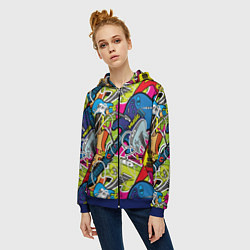 Толстовка на молнии женская Guitars - pop art pattern, цвет: 3D-синий — фото 2