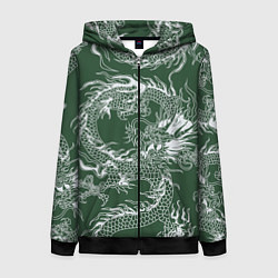 Женская толстовка на молнии Татуировка дракона на зеленом фоне